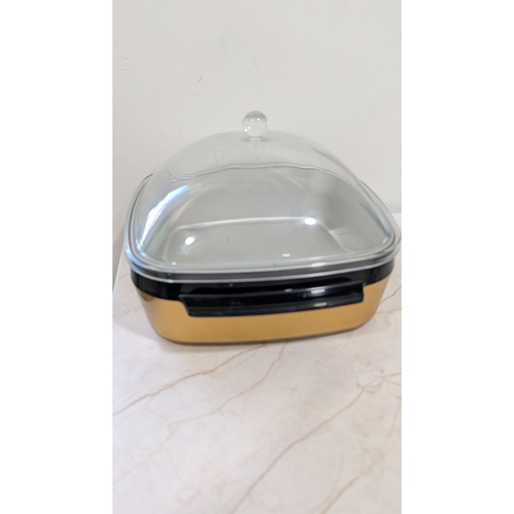 Vintage Gold + Black Square Serving Dish with Clear Dome Lid 9 Inch thermoserve - Picture 3 of 9